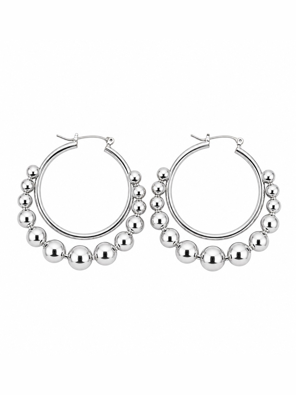 Zara Silver Beaded Hoop Earrings